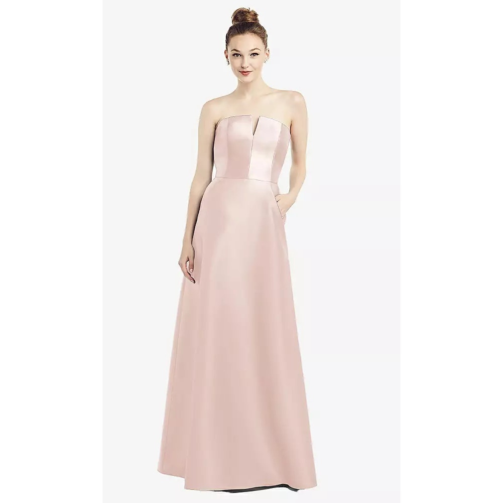 Nwt Alfred Sung Strapless Notch Satin Gown Twill Maxi Dress Pockets 2 Blush Pink